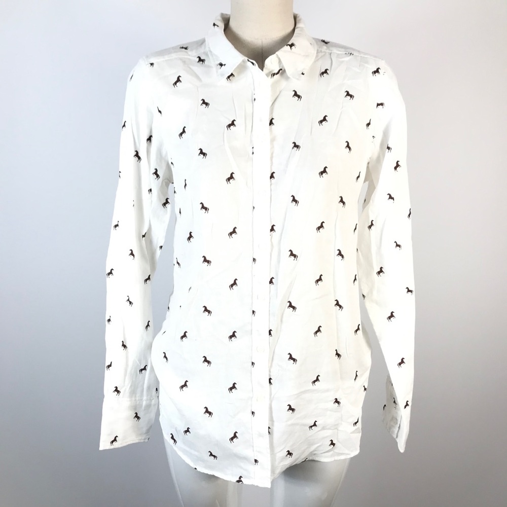 H&M L.O.G.G. Button Down Shirt White Horse Print